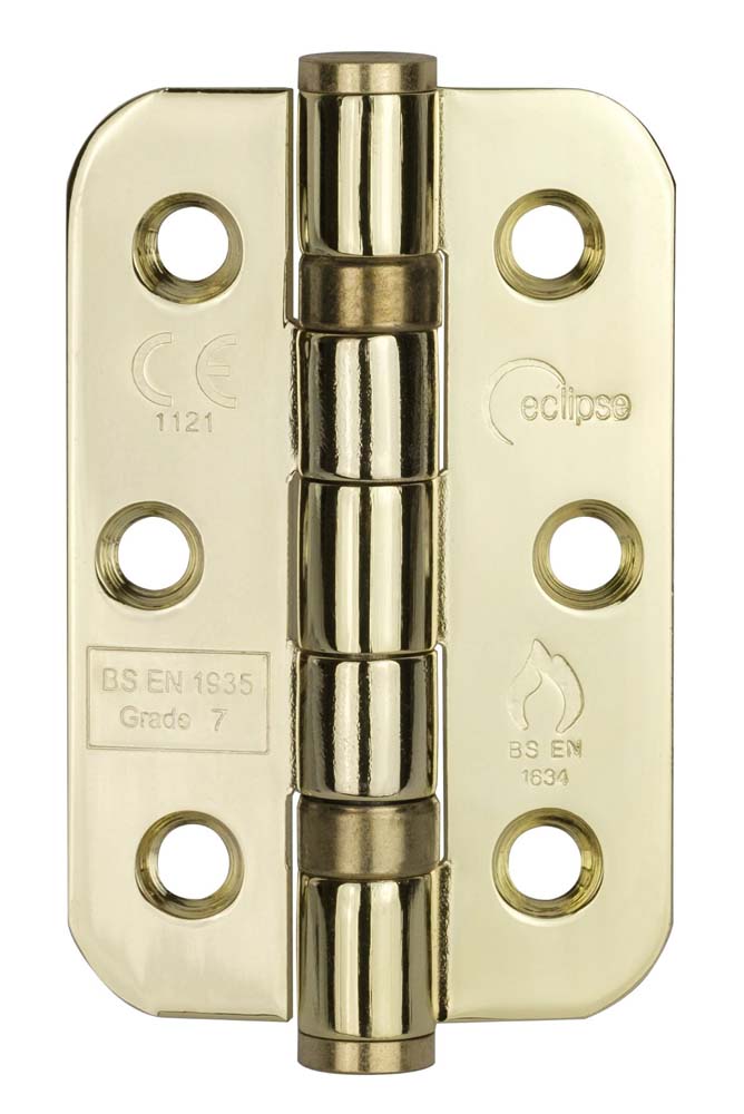 Eclipse 3 Inch (76mm) Ball Bearing Hinge Grade 7 Radius Ends - Polished Brass (Sold in Pairs)