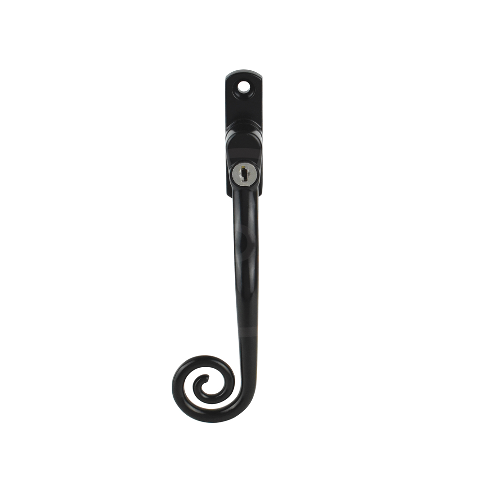 Cornish Heritage Monkey Tail Espag Window Handle - Black (Left-Hand)