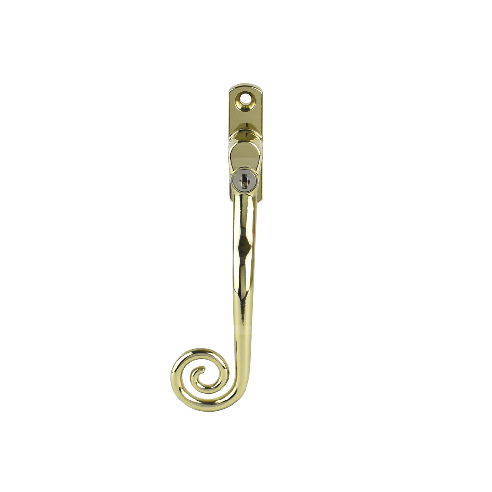 Cornish Heritage Monkey Tail Espag Window Handle - Polished Gold (Left-Hand)