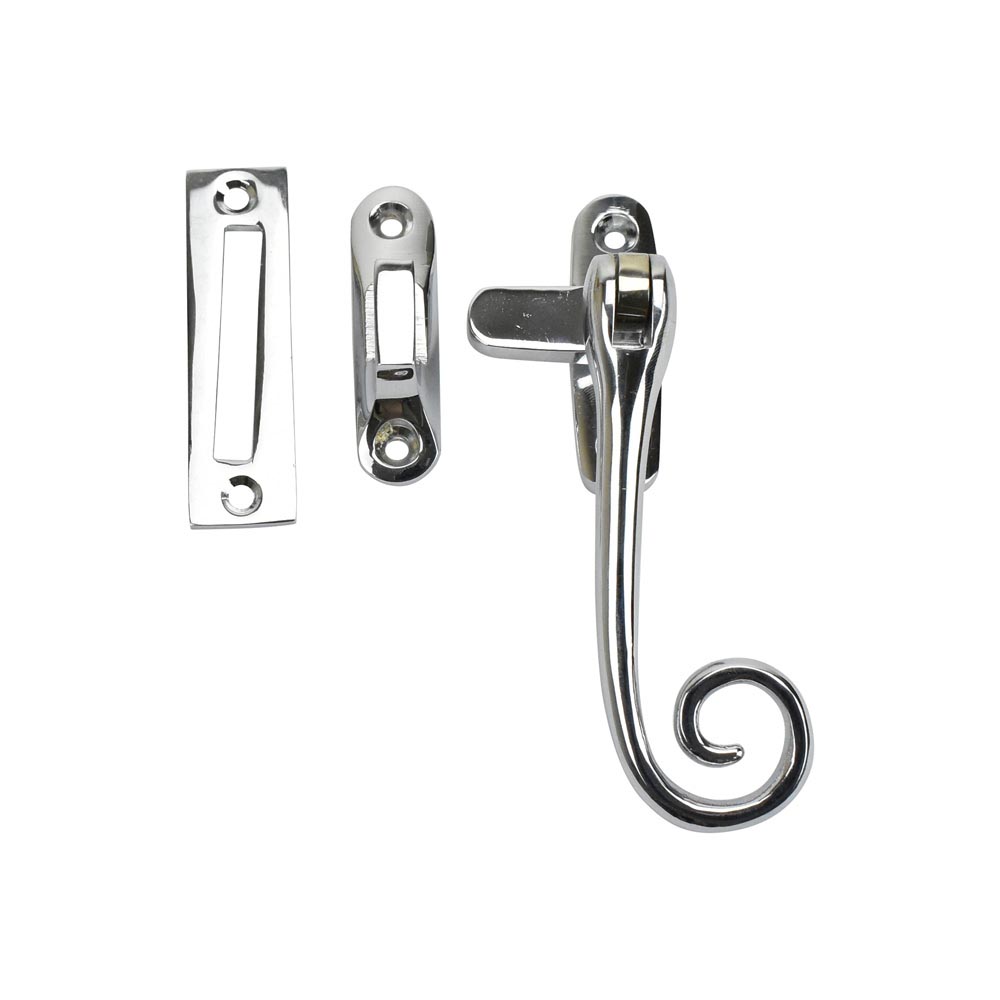 Dart Monkey Tail Brass Window Fastener with Hook & Mortice Plate - Polished Chrome