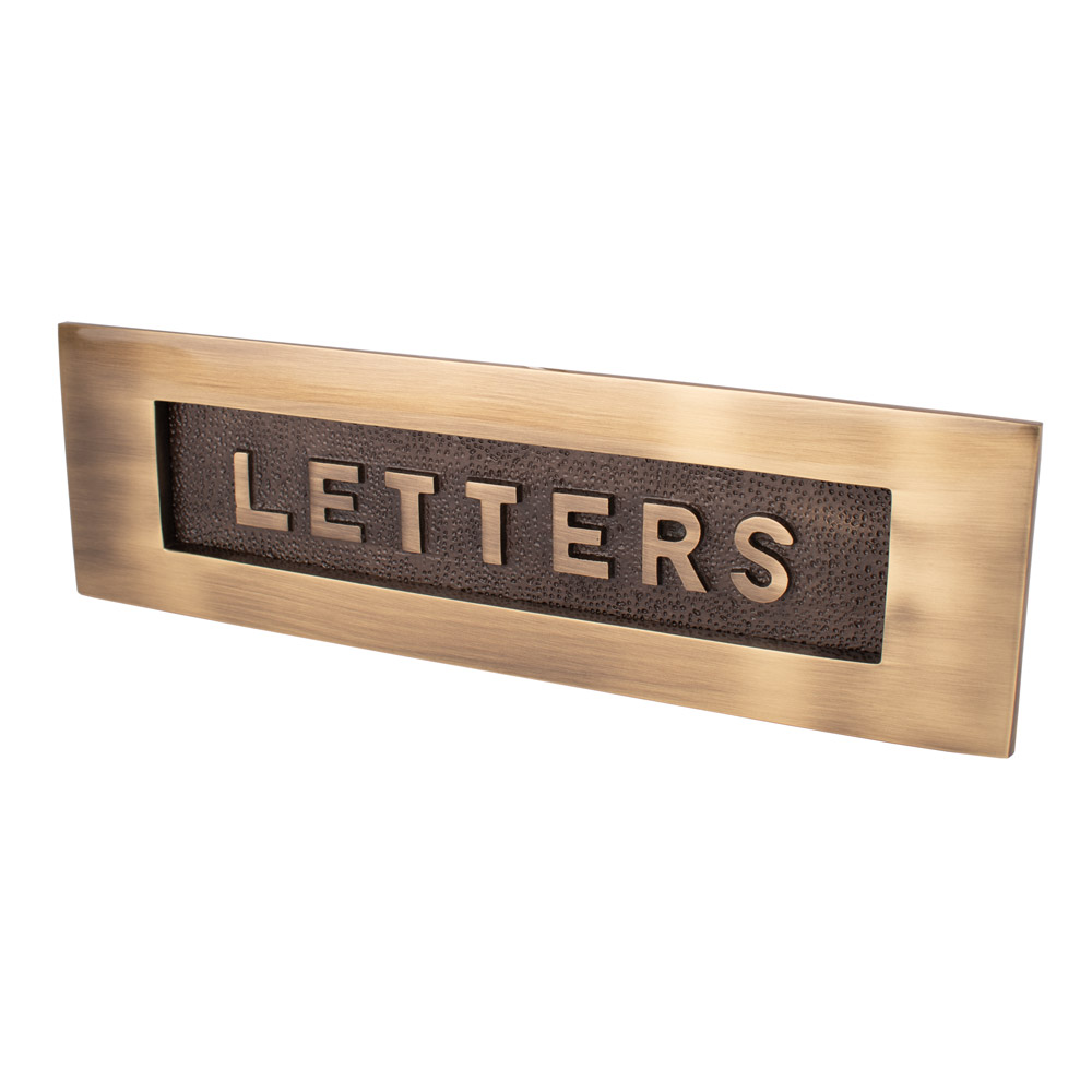 Dart Letter Plate with "LETTER" on flap (10 x 3 Inch) - Antique Brass