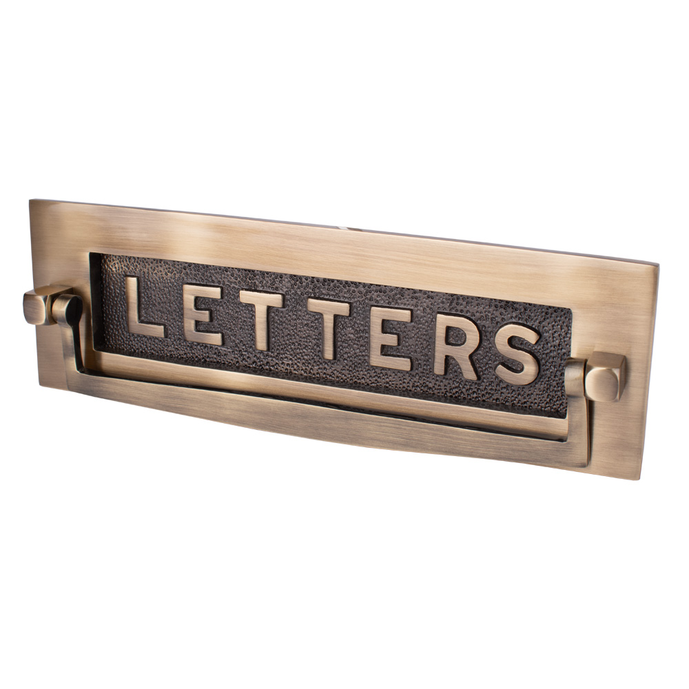 Dart Postal Knocker with "LETTER" on flap (10 x 3 Inch) - Antique Brass