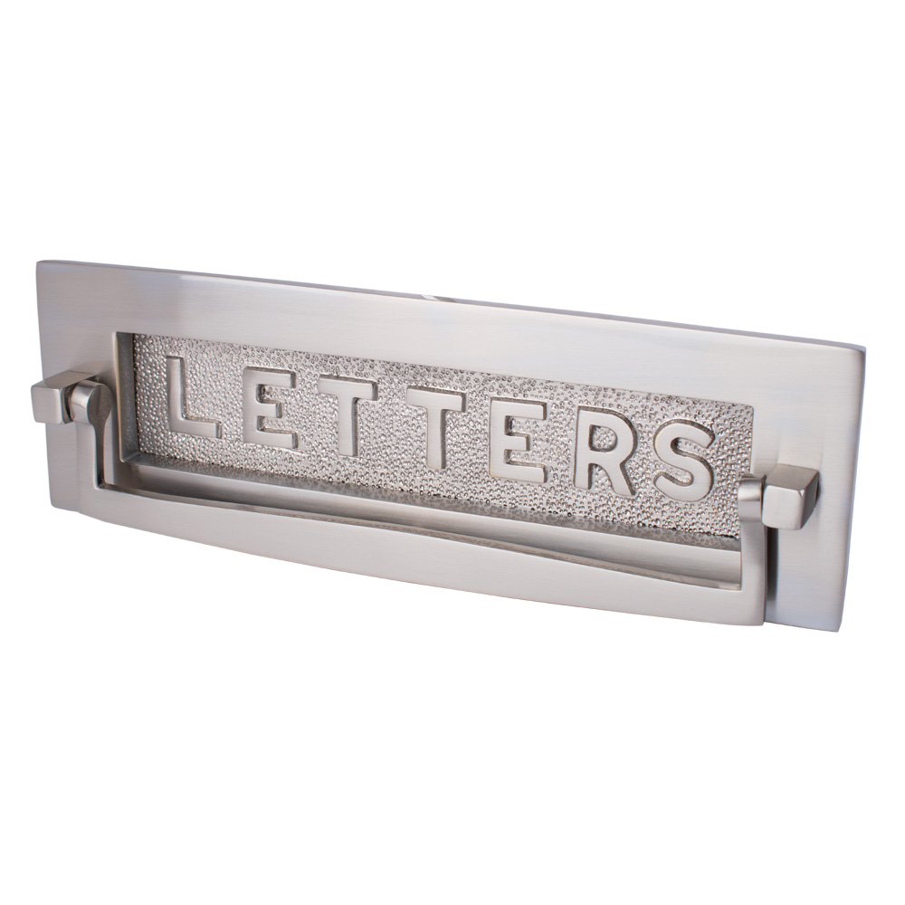 Dart Postal Knocker Letter Plate with "LETTER" on Flap (12 x 4 Inch) - Satin Nickel