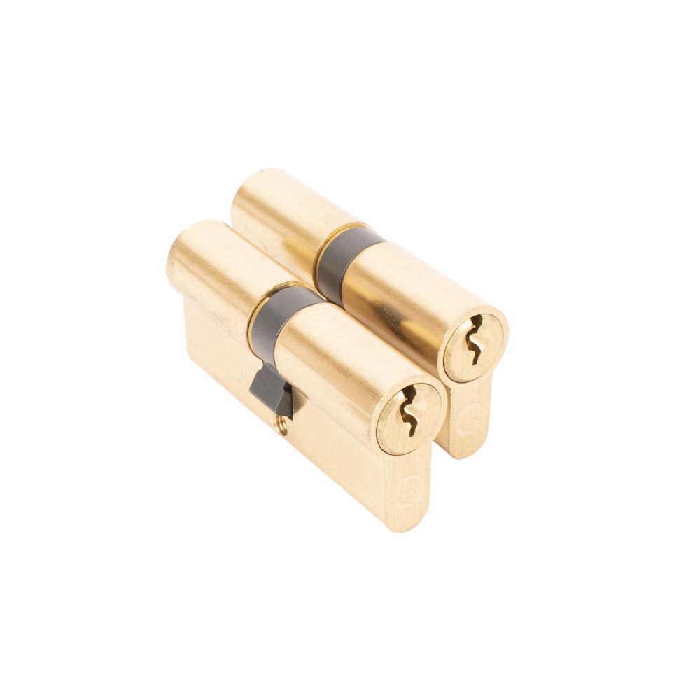 6 pin Door Cylinder 35/35 Keyed Alike pair 2 x Cylinder 6 x Keys - Brass