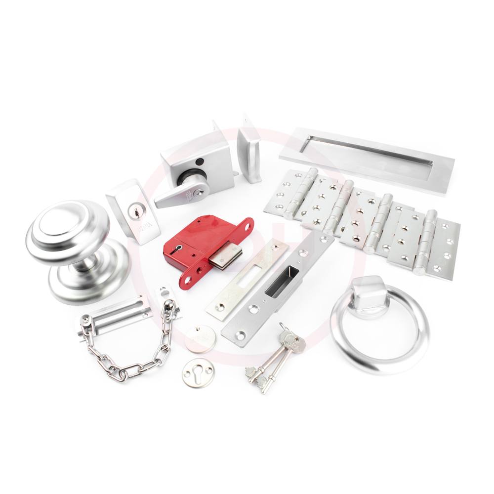 Dart Traditional Front Door Furniture & Lock Kit - Satin Chrome