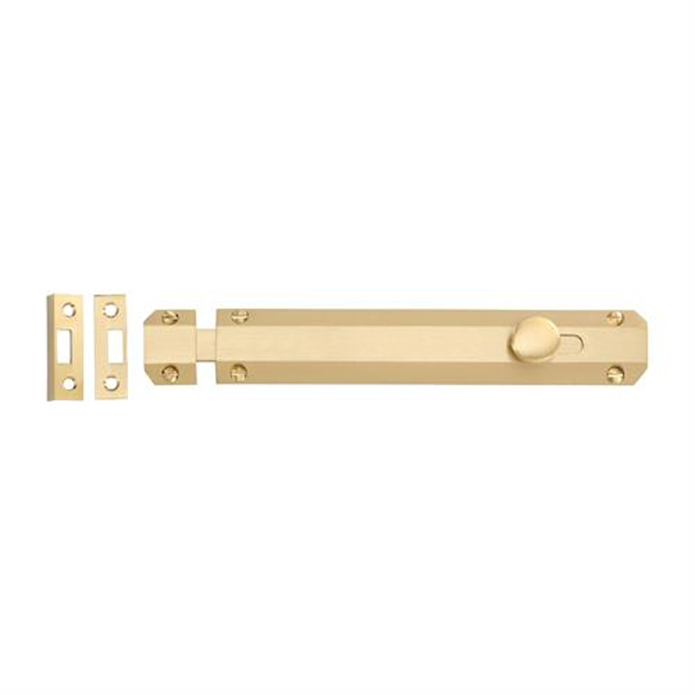 Brass Flat Slide Bolt 8" - Satin Brass