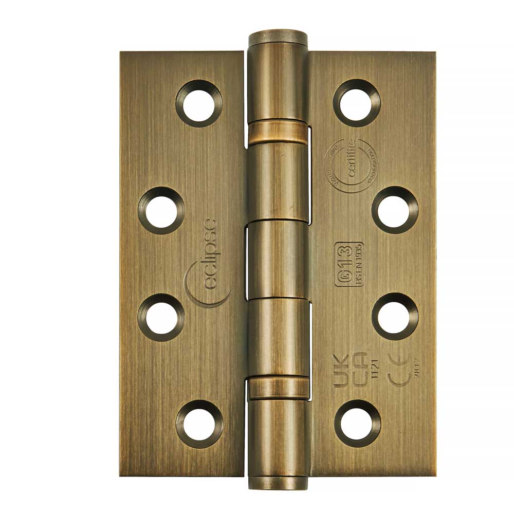 Eclipse 4 inch (102mm) Ball Bearing Hinge Grade 13 Square Ends - Matt Antique Brass (Pack of 3)