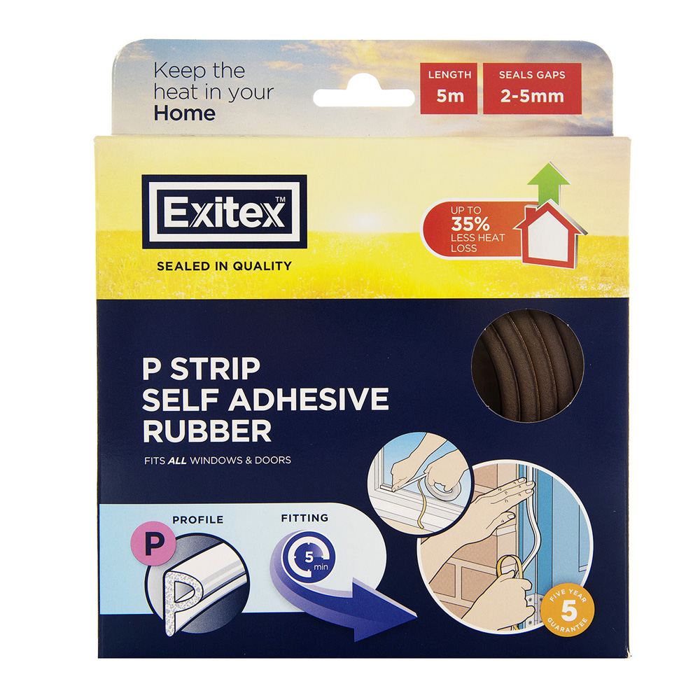 Exitex P Strip Self Adhesive Rubber (5 Metres) - Brown