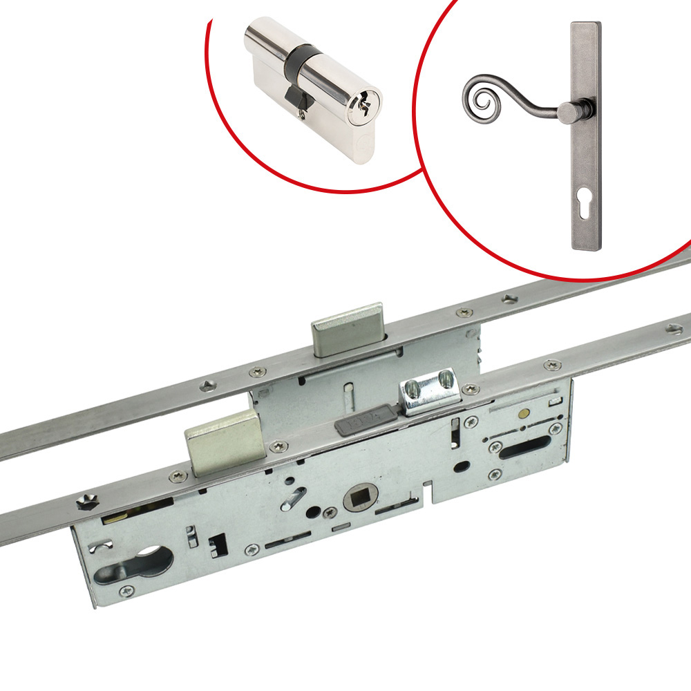 ERA 2 Dead Bolt Lock kit, 45mm BS, 40-40 Cylinder, Devoran Pewter Monkey Tail Handle (Left Hand)