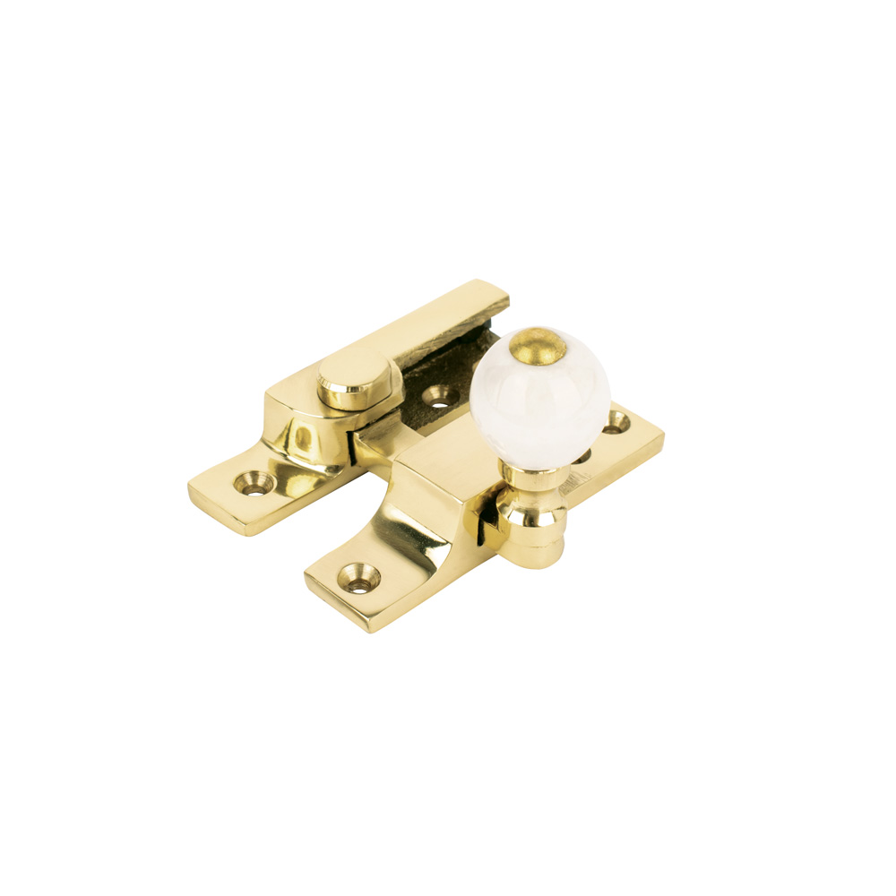 Sash Heritage Straight Arm Fastener with White Ceramic Knob (Narrow) - Polished Brass