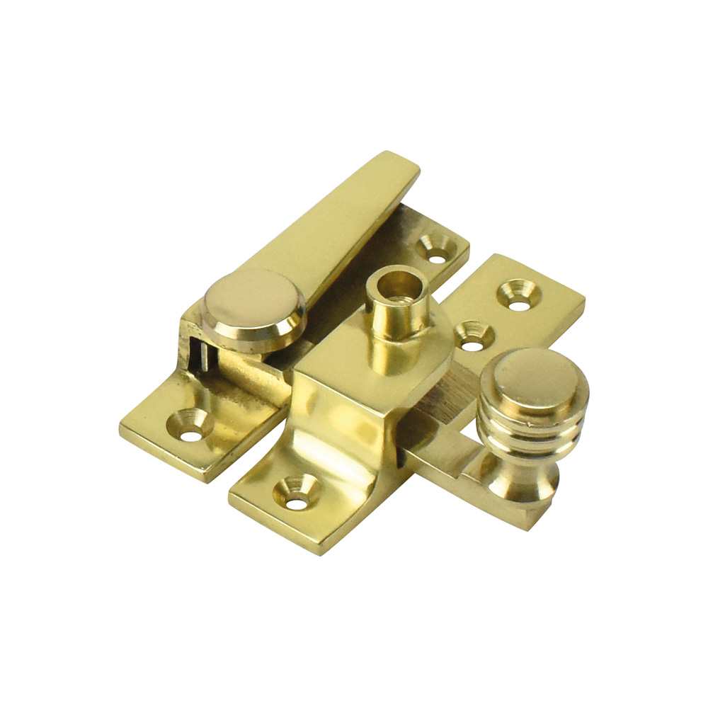 Sash Heritage Straight Arm Fastener Reeded Knob (Locking) - Polished Brass