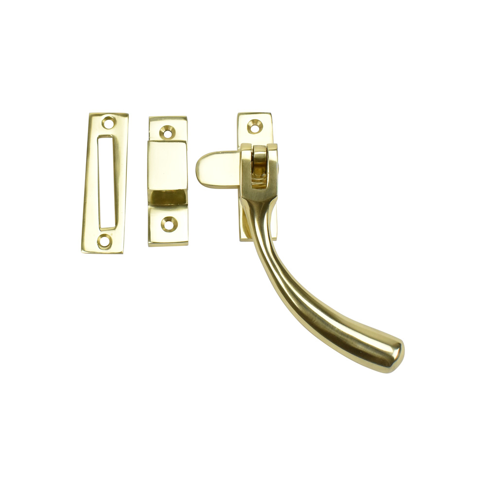 Dart Bulb End Brass Window Fastener with Hook & Mortice Plate - Polished Brass