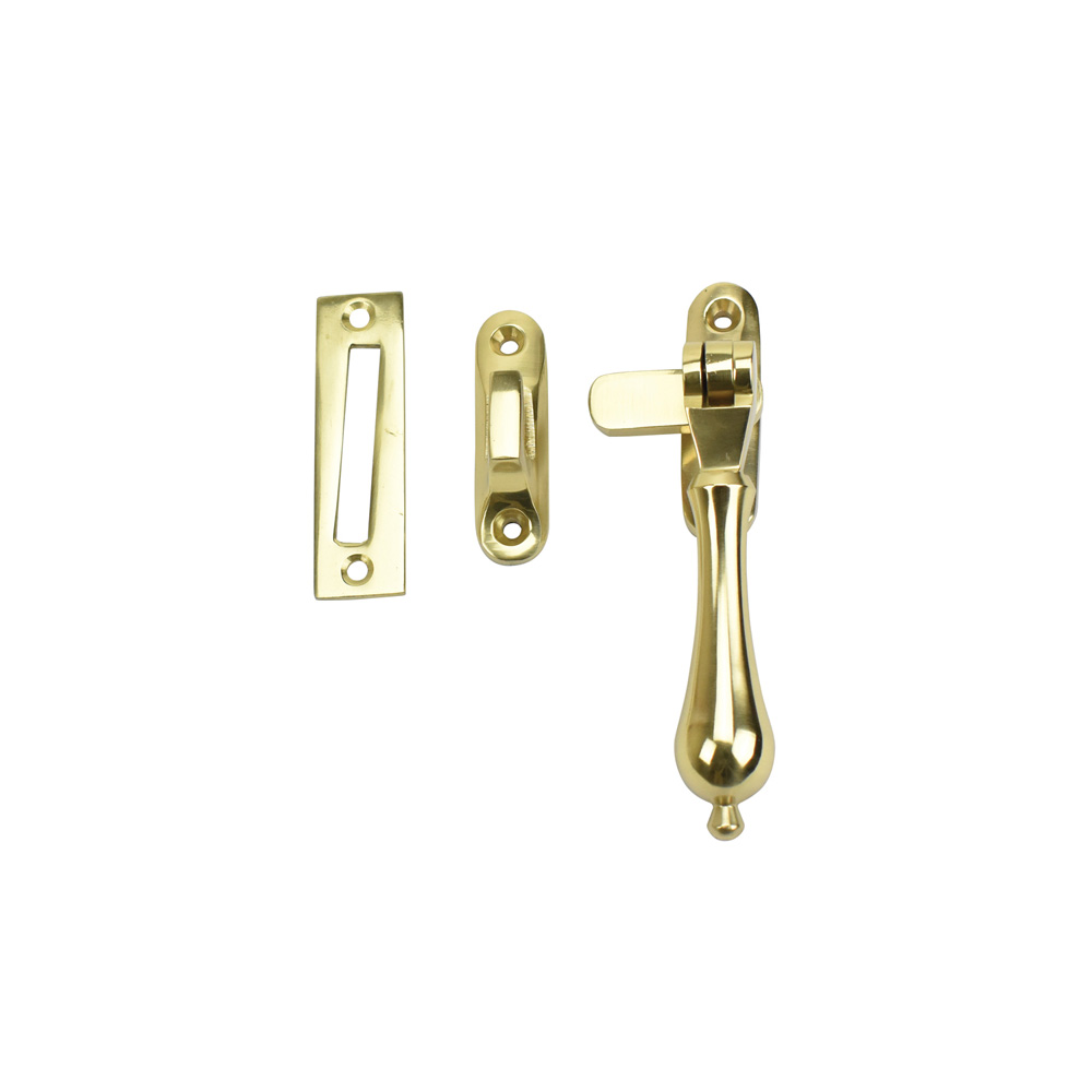 Dart Tear Drop Brass Window Fastener with Hook & Mortice Plate - Polished Brass