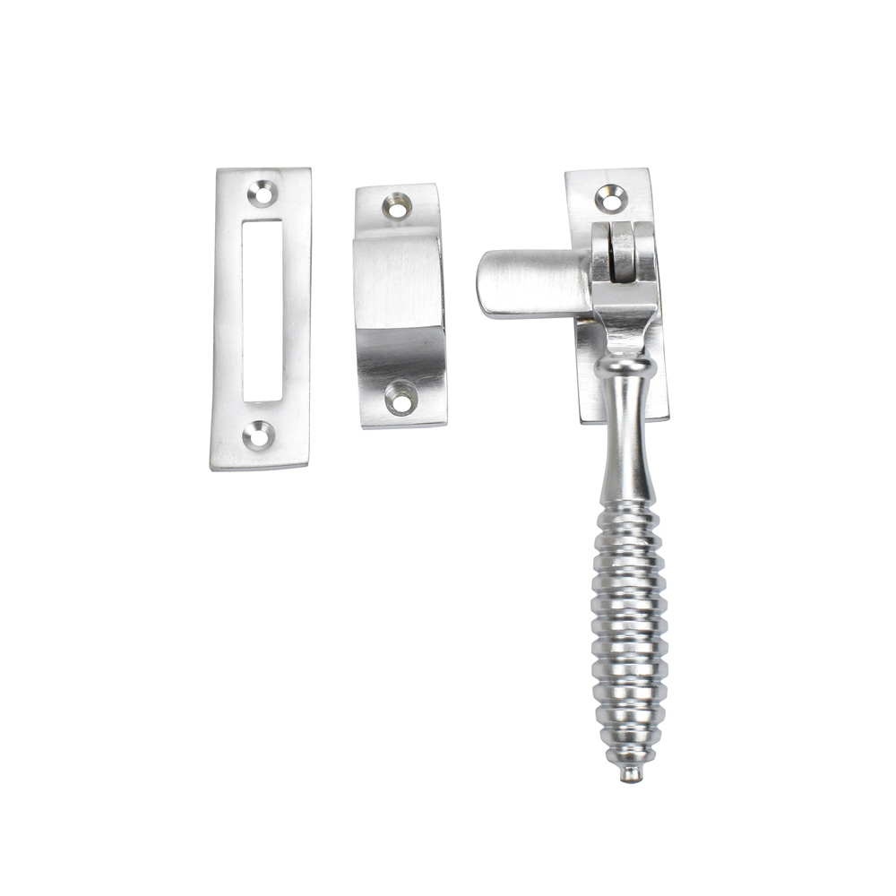 Dart Reeded Brass Window Fastener with Hook and Mortice Plate - Satin Chrome