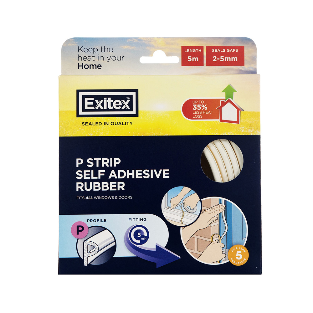Exitex P Strip Self Adhesive Rubber (5 Metres) - White