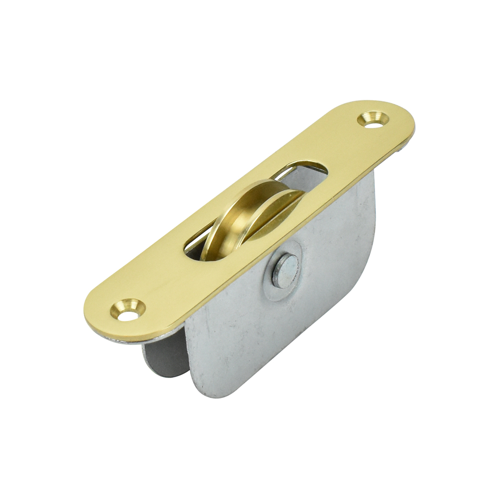 Sash Heritage 2 Inch Ball Bearing Brass Wheel Pulley with Radius Faceplate - Polished Brass