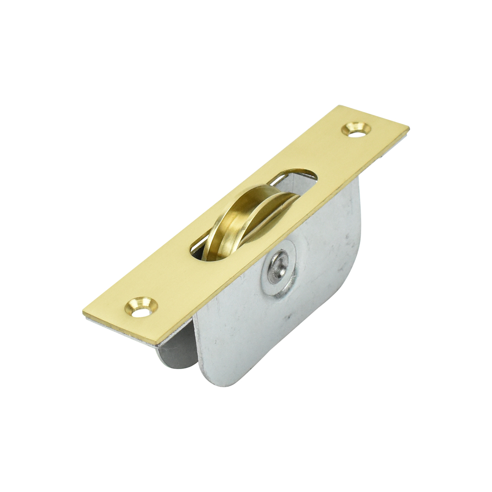 Sash Heritage 2 Inch Ball Bearing Brass Wheel Pulley with Square Faceplate - Polished Brass