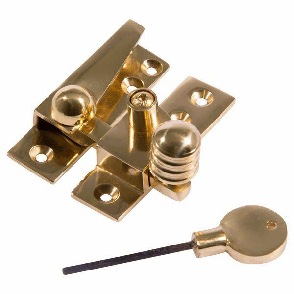 Reeded Quadrant Arm Sash Window Fastener (Locking) - Polished Brass