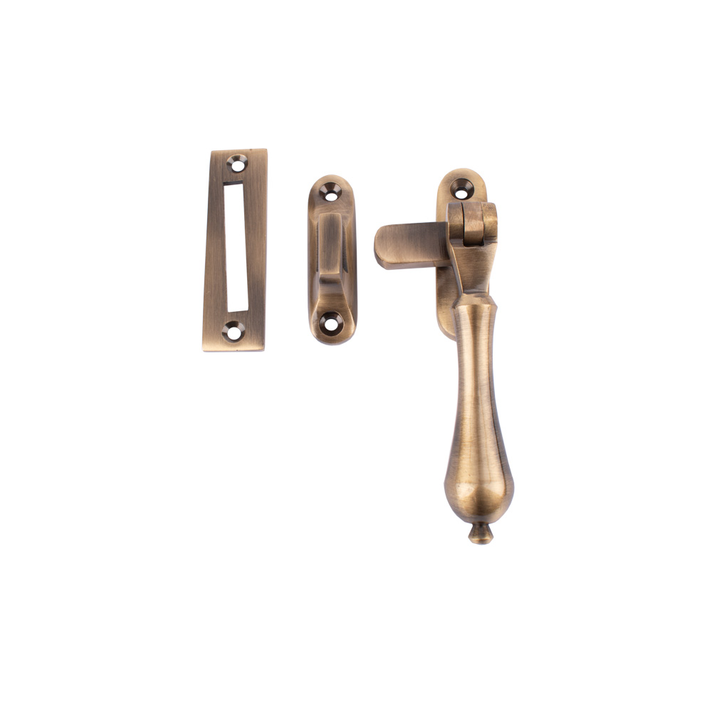 Dart Tear Drop Brass Window Fastener with Hook & Mortice Plate - Antique Brass